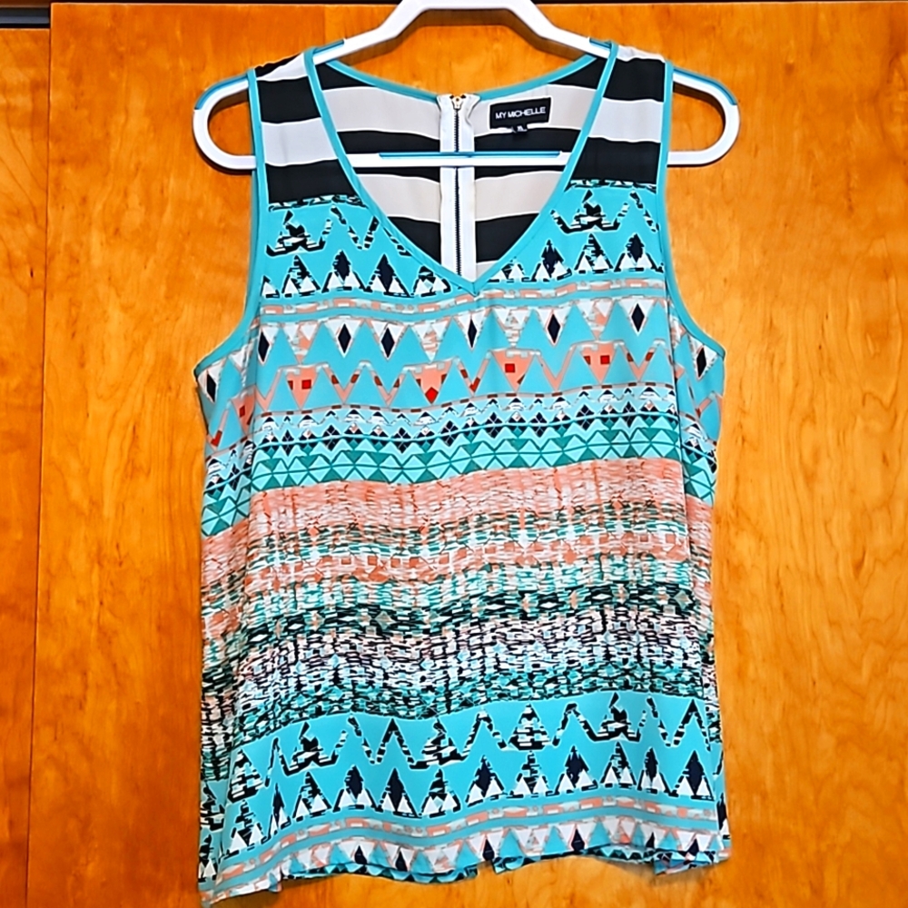 Teal and Pink Geo Print Tank Top
